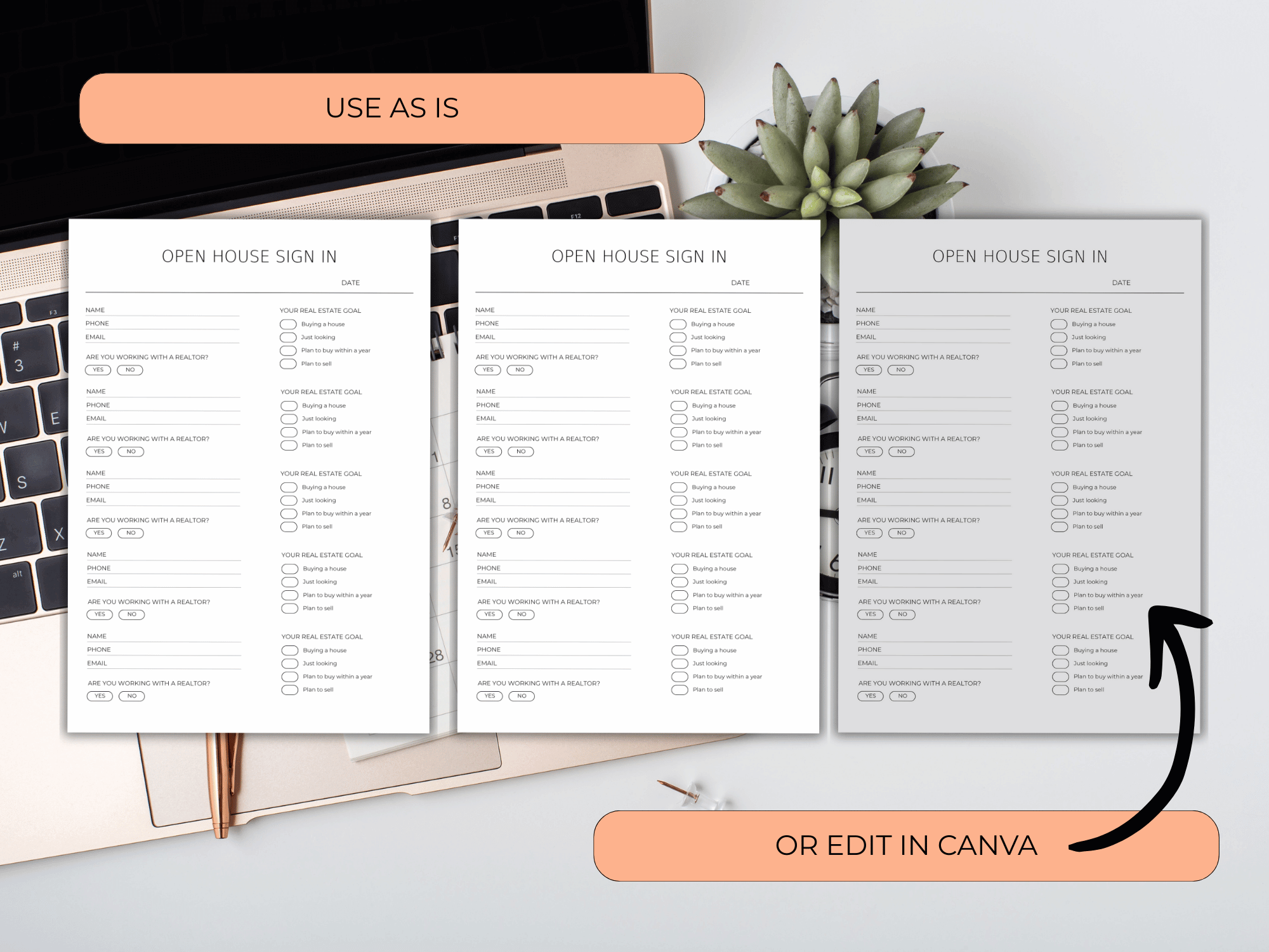 Example of a change in Canva of an open house sign in template for real estate