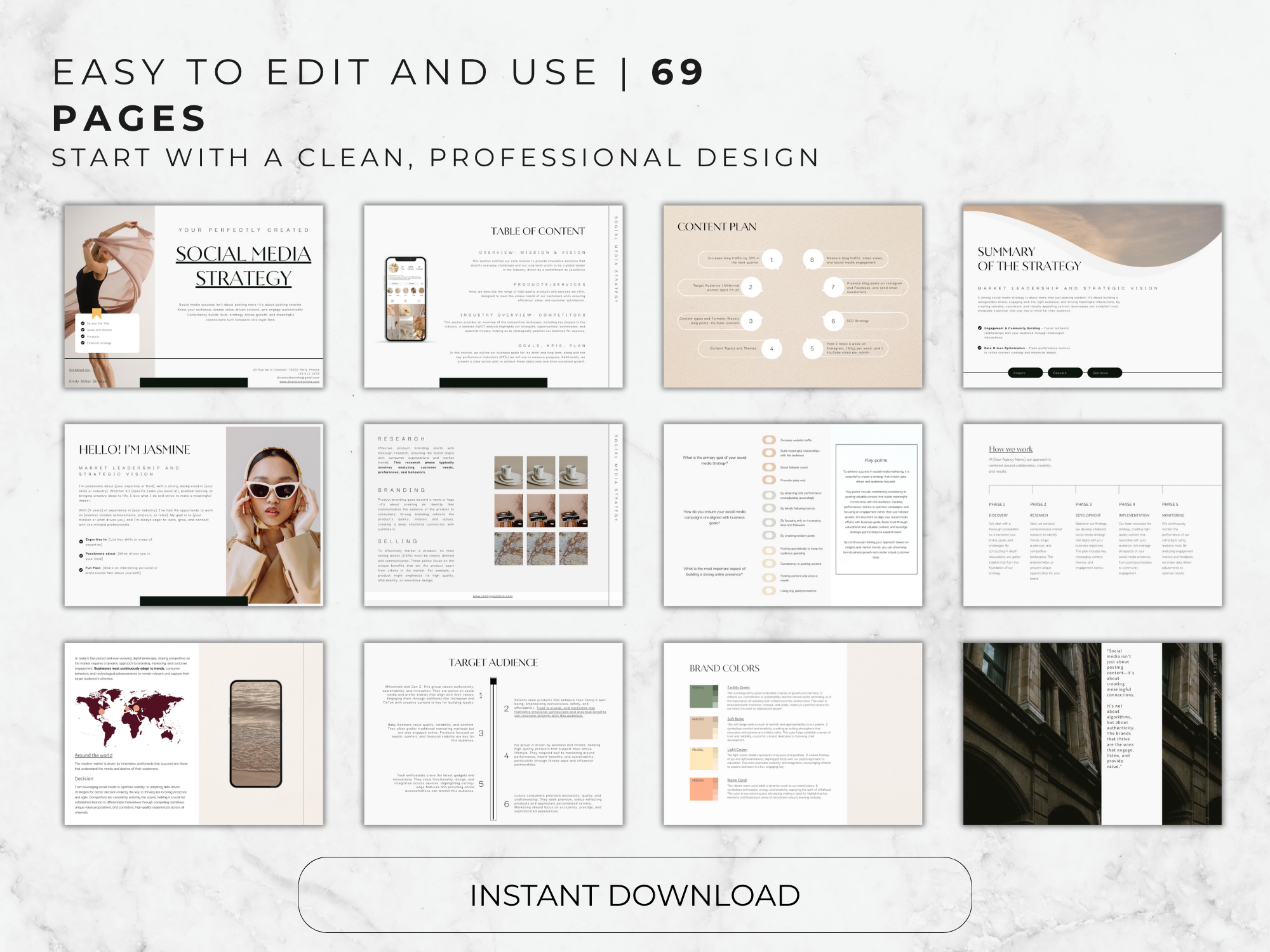 Social Media Strategy Template: Client Proposal Canva Template (69 Pages)