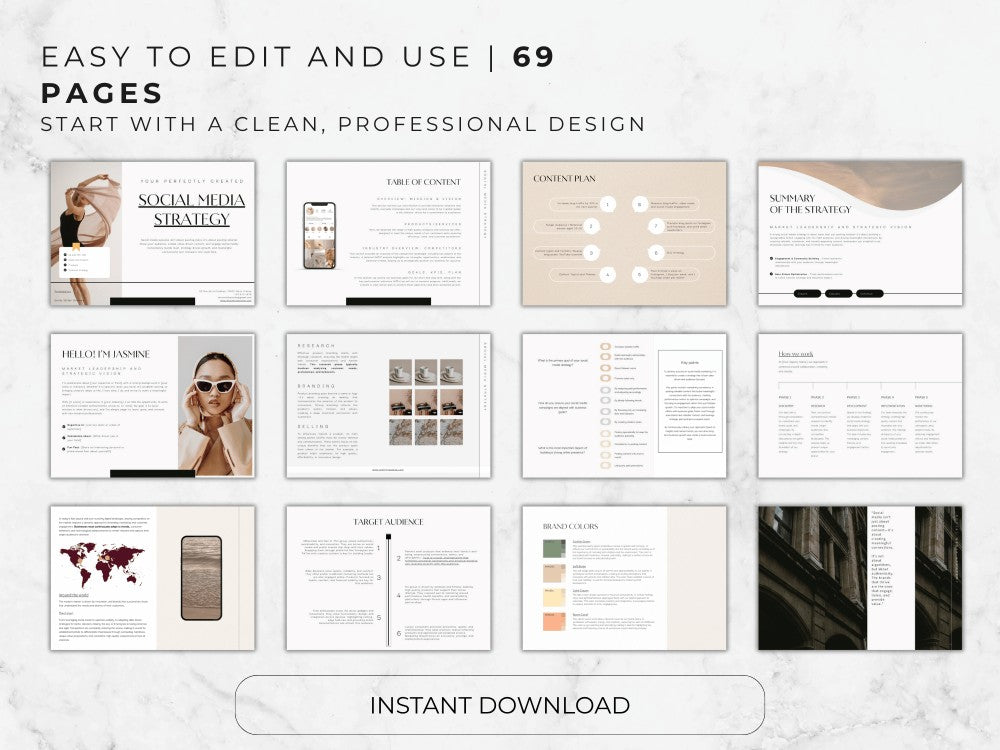 Collection of 69 pages with a clean, professional design on a white background.