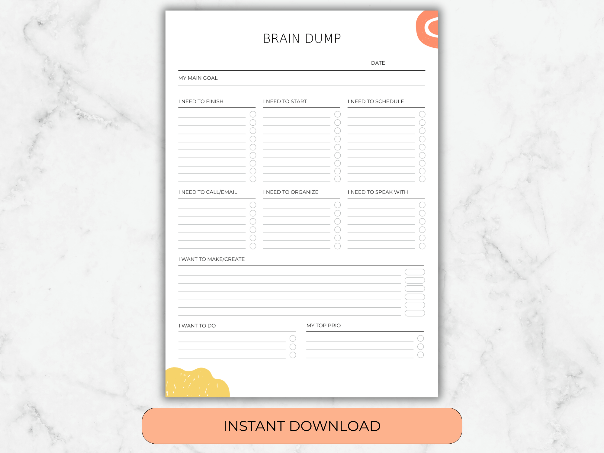 Brain Dump Worksheet: Thought Organizer
