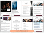 Pages of a business plan template with text and images on each page.