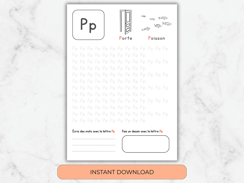 Example of a page from a french alphabet worksheets