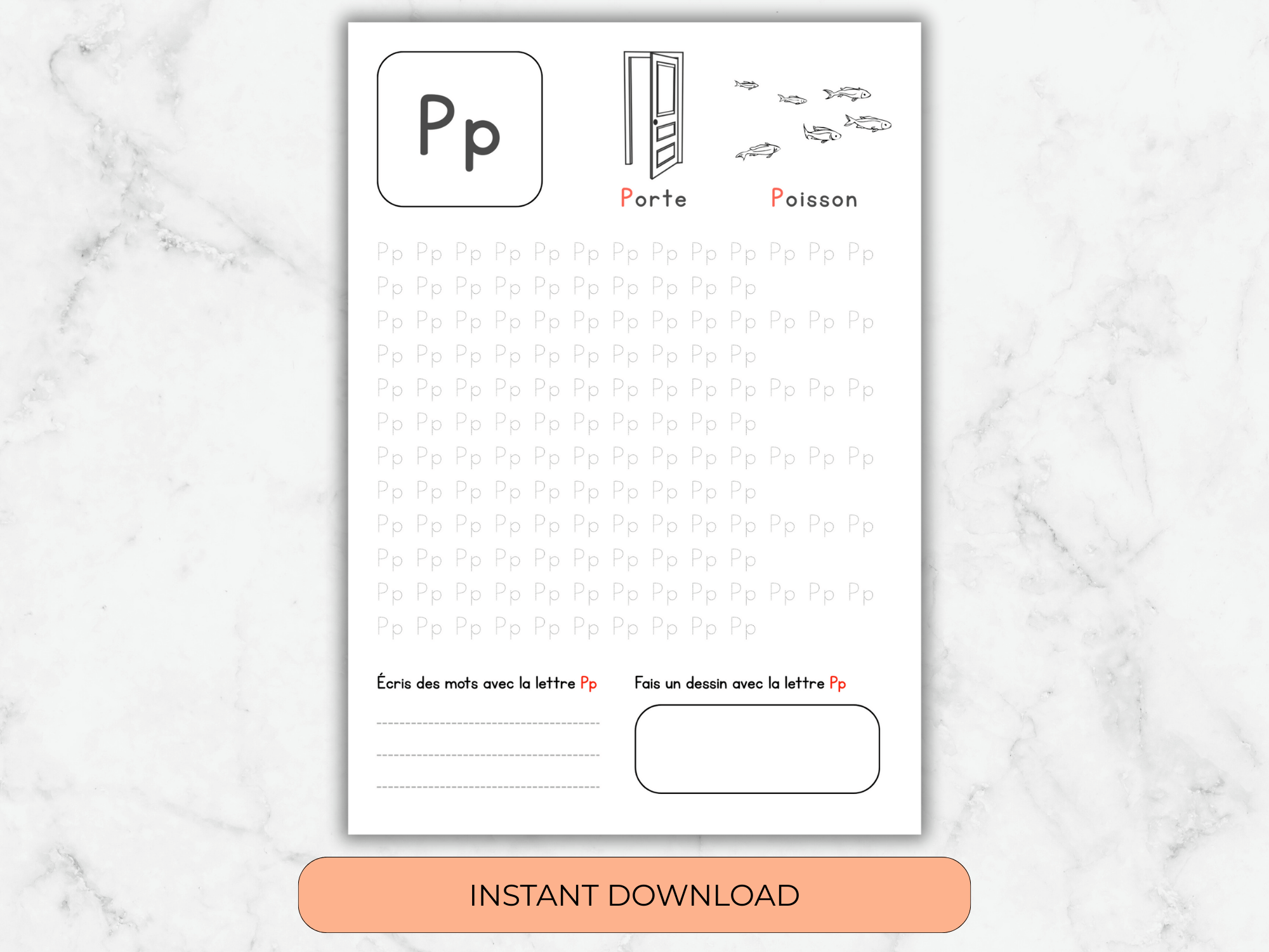 Example of a page from a french alphabet worksheets
