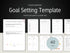 Promotional graphic for an instant download Goal Setting Template, showing multiple printable worksheet pages on a dark background with a light gray footer. The text reads 'Instant download Goal Setting Template' and 'Achieve your goals in a simple way.