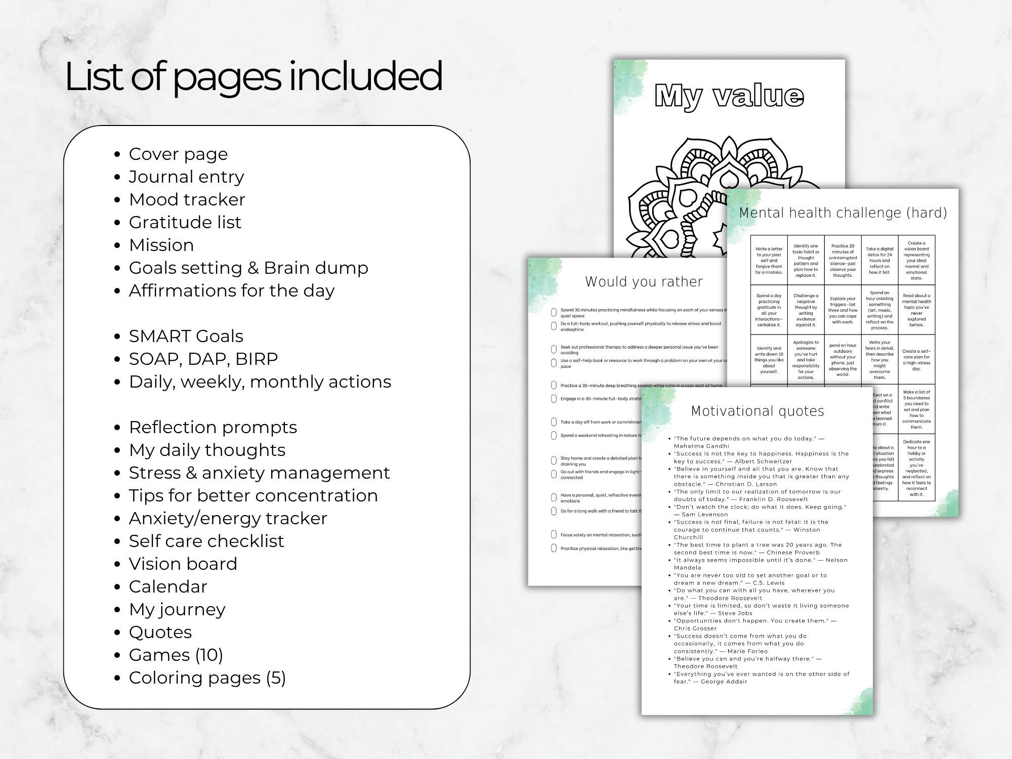 Printable Mental Health Journal Template | Self-Care & Therapy Workbook PDF