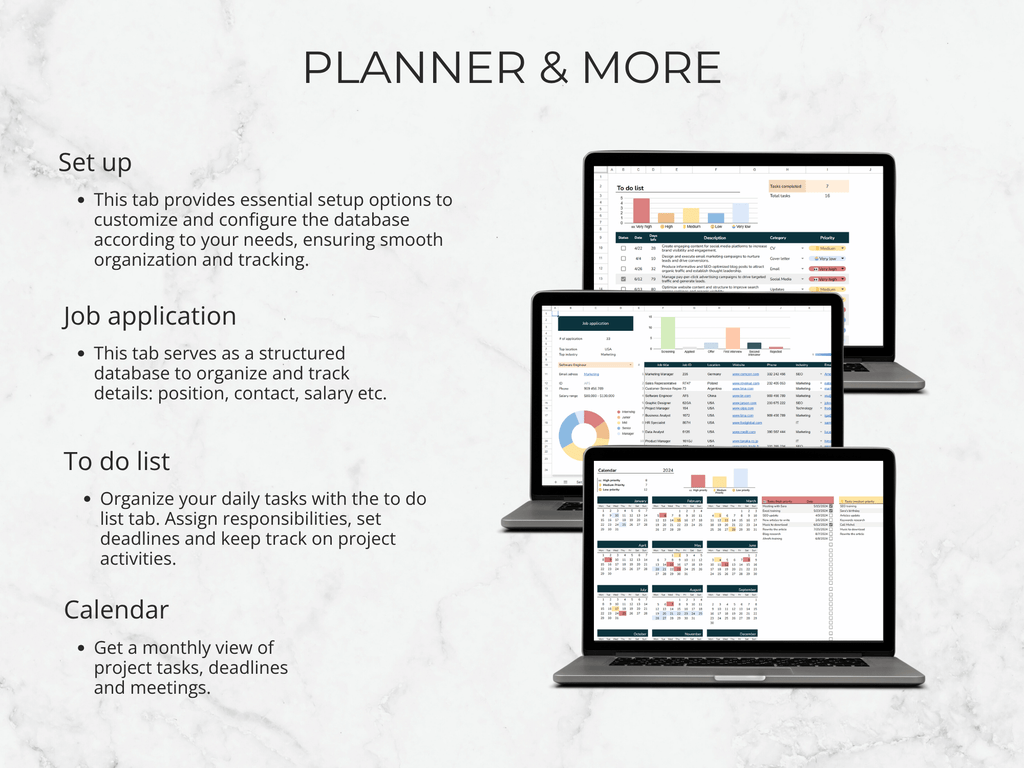 Multiple devices displaying a planner application with text on a light gray background