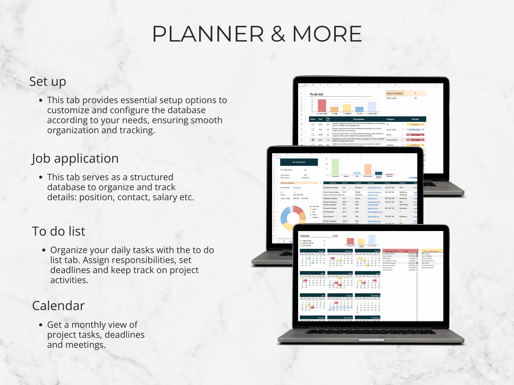 Multiple devices displaying a planner application with text on a light gray background