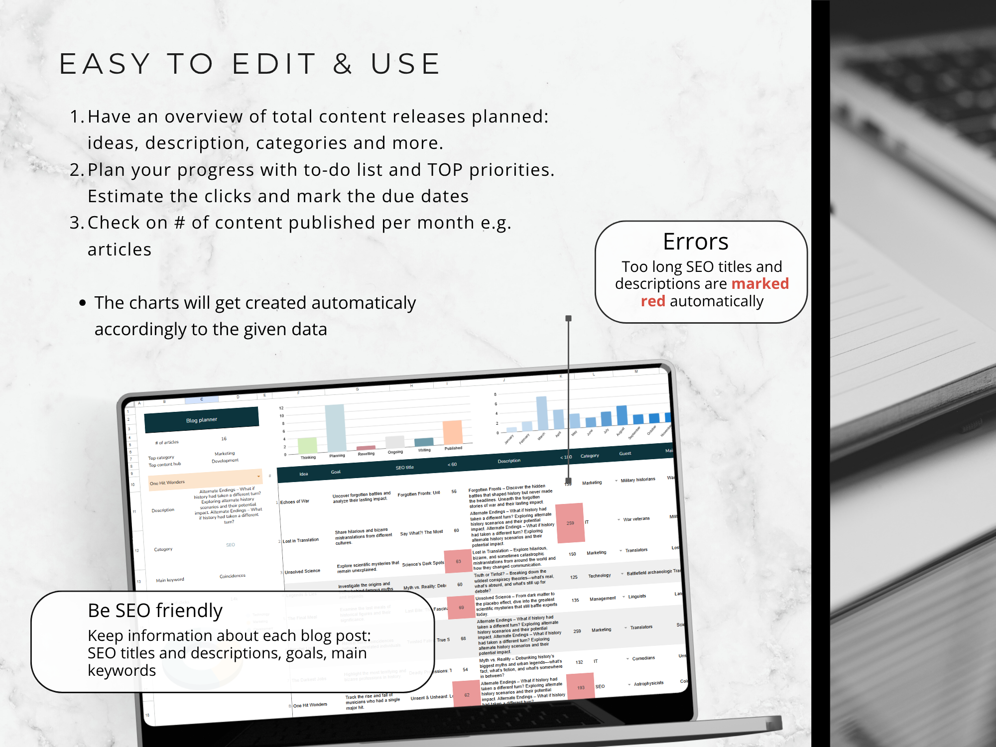 Google Sheets Marketing Planner Bundle: SEO, Blog, Social Media