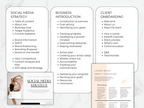 Outline of a social media strategy document with sections like Social Media Strategy, Business Introduction, and Client Onboarding.