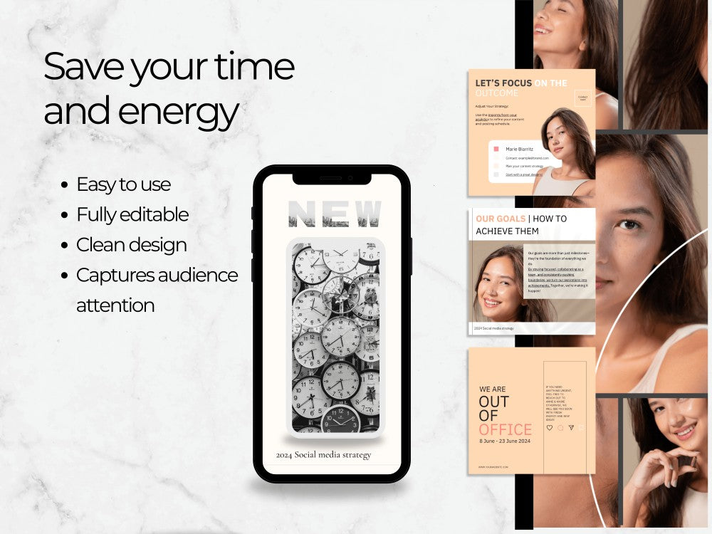 Promotional graphic for a design tool with text and examples of design templates.