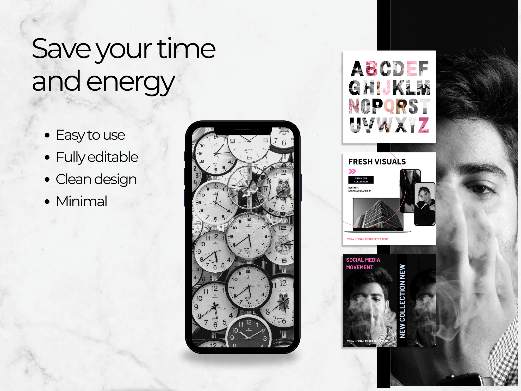 Instagram Post Templates: Black & Pink Theme for Canva (Digital Download)