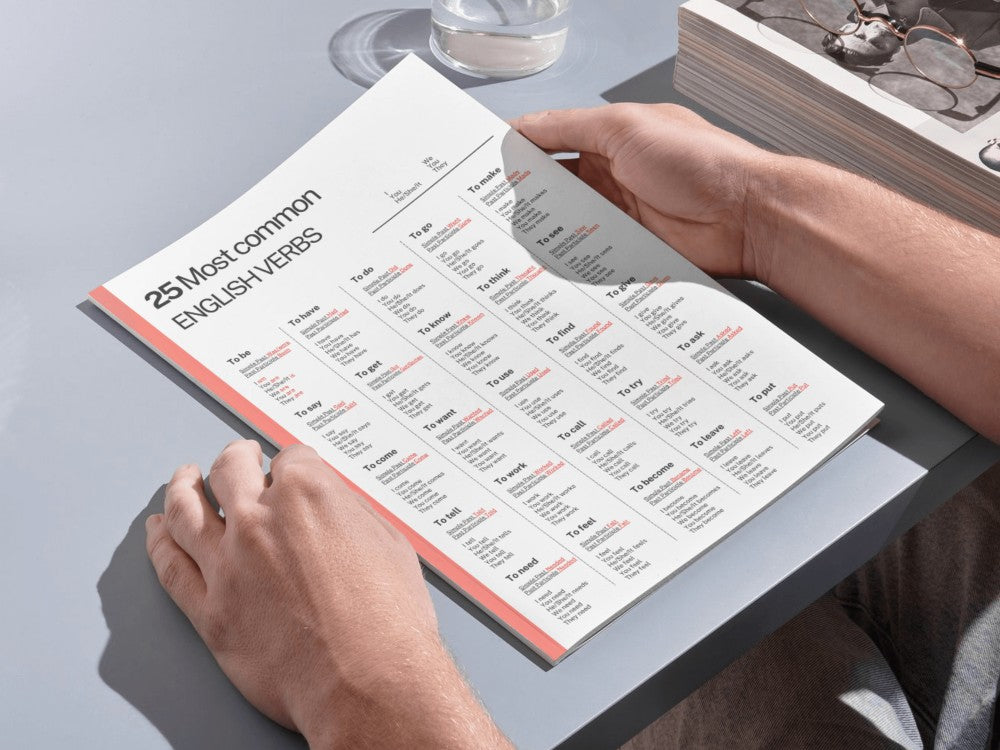 Person holding an open book with educational content on a table