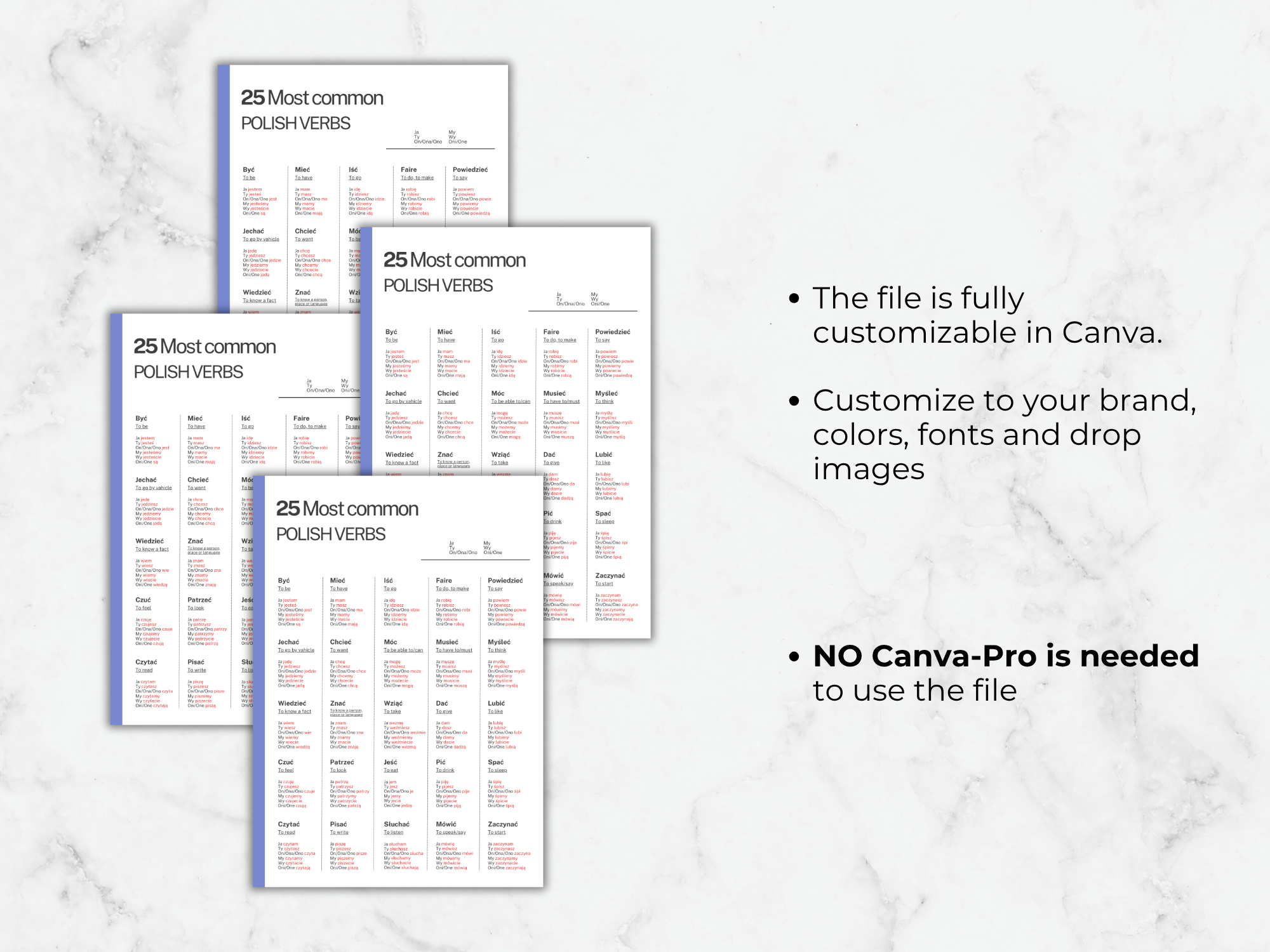 Polish Verbs Conjugation: Language learning cheat sheet (Printable PDF)