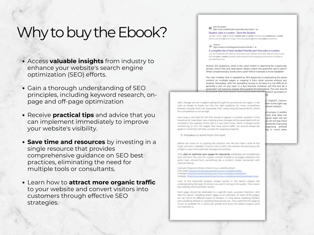 Ebook promotion with text on a marble background