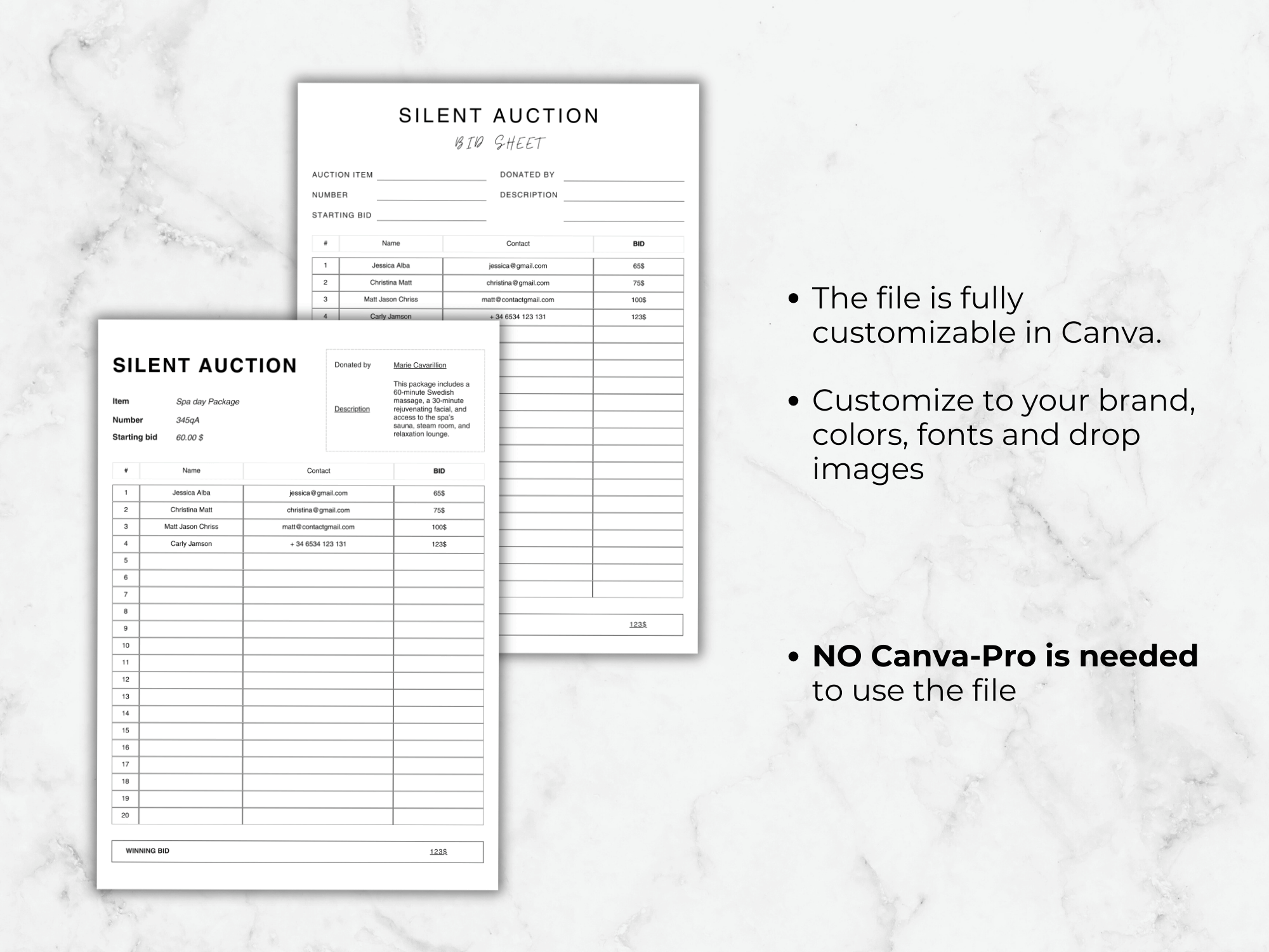 Silent Auction Bid Sheet Template