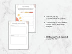 Two design templates on a marble surface with text about customization options.
