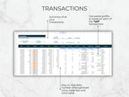Financial transaction summary spreadsheet on a light gray background