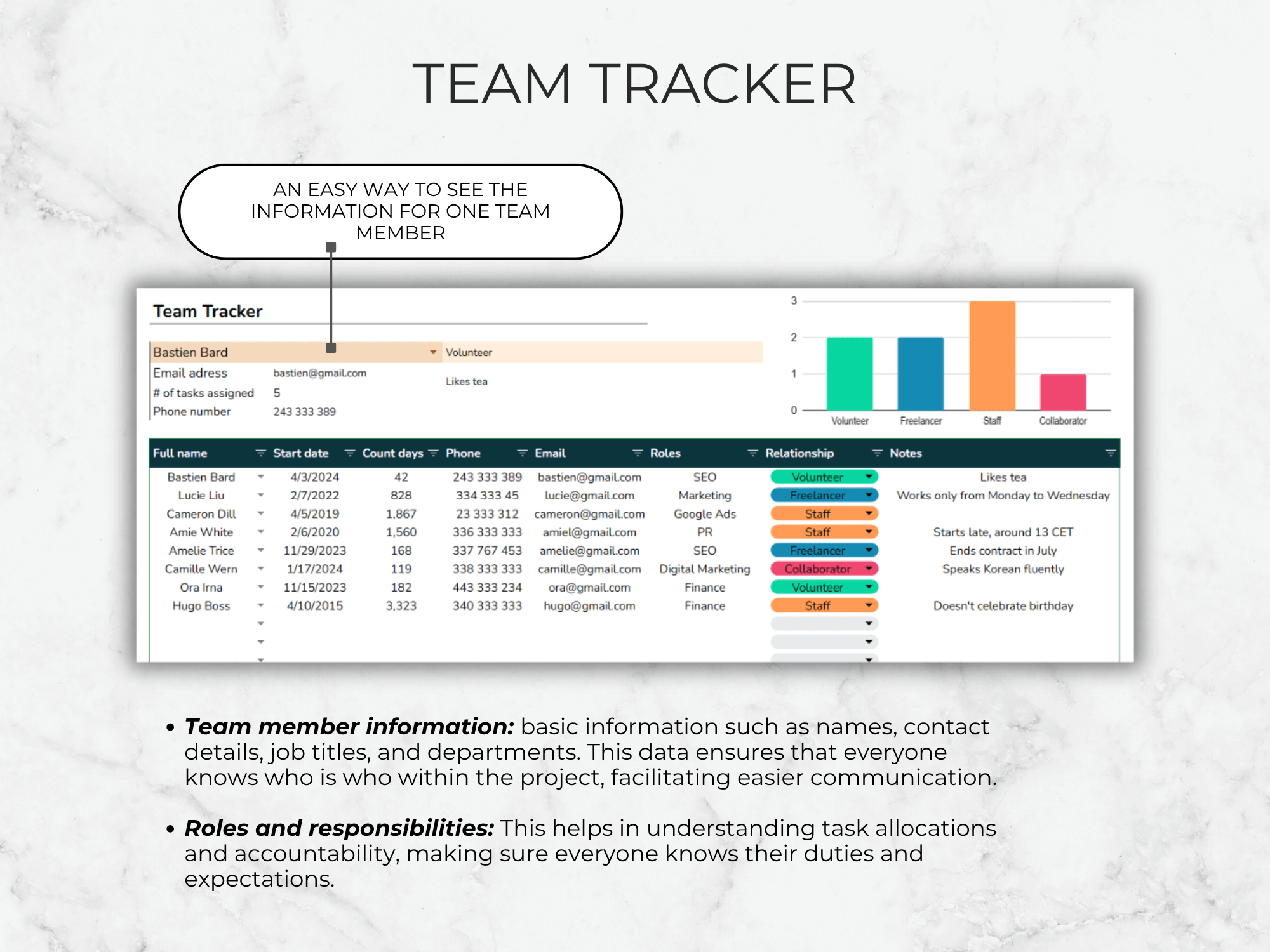 Team Tracker software interface on a white background