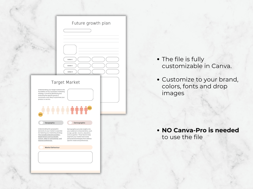 58-Page Marketing Plan Template: Business Strategy (Canva Editable A4/US Letter)