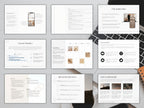 Collection of digital pages on a desk with a laptop and coffee cup.