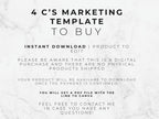Text on a marble background about a 4 C's marketing template for instant download.