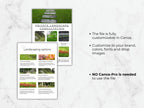 Landscape design consultation flyer with images of gardens on a marble background
