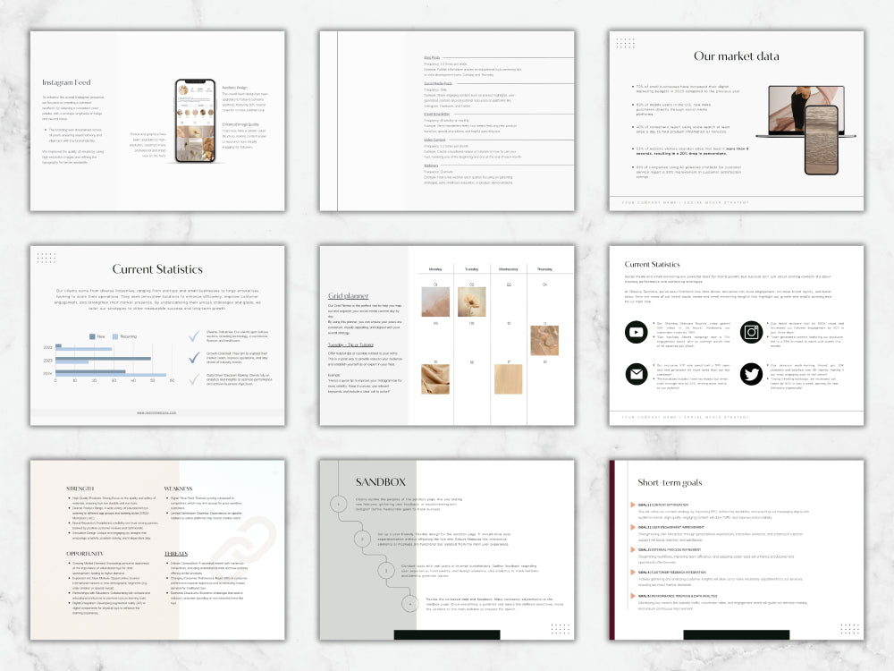 Collection of digital pages with text and images on a white background