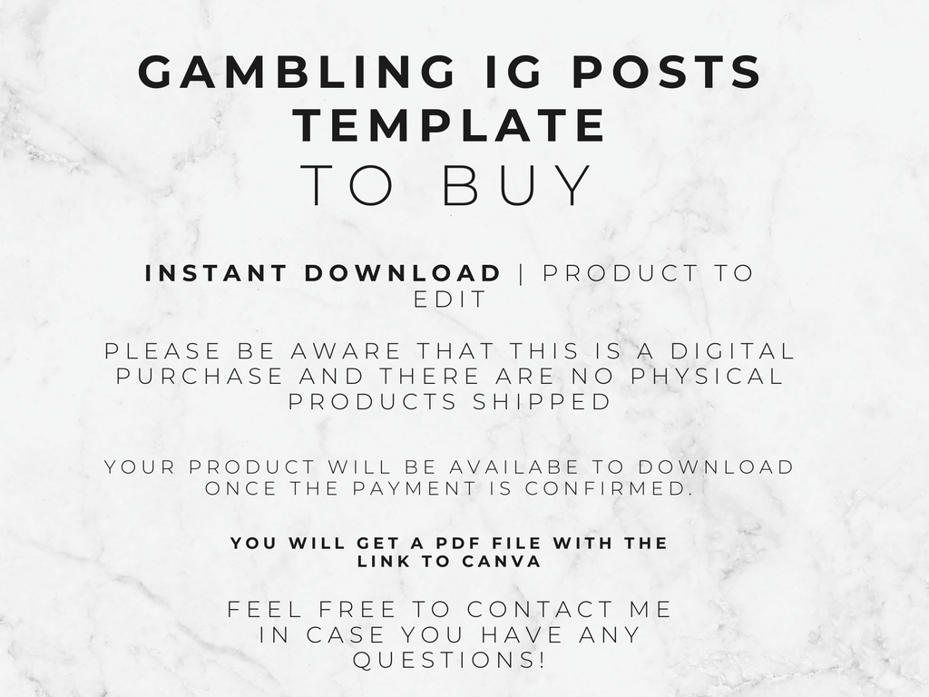 Text on a marble background about purchasing a Gambling IG Posts Template.