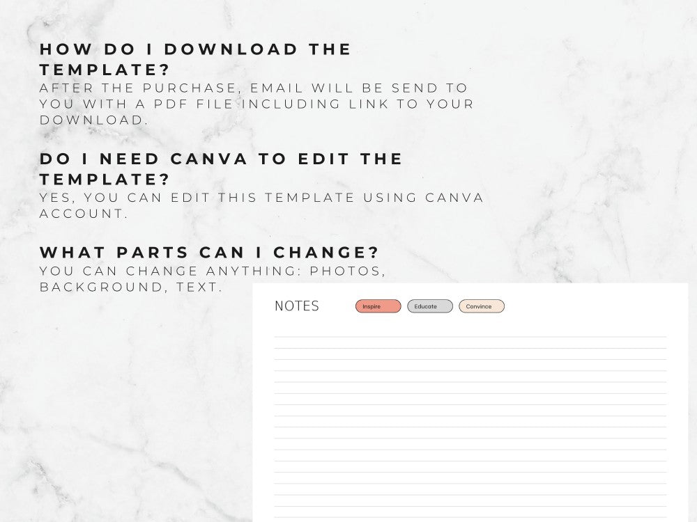 Instructions for downloading and editing a template on a marble background