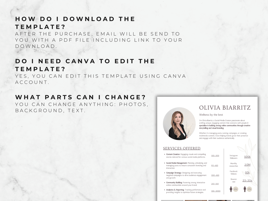 Rate Card Template for Influencers (Canva)