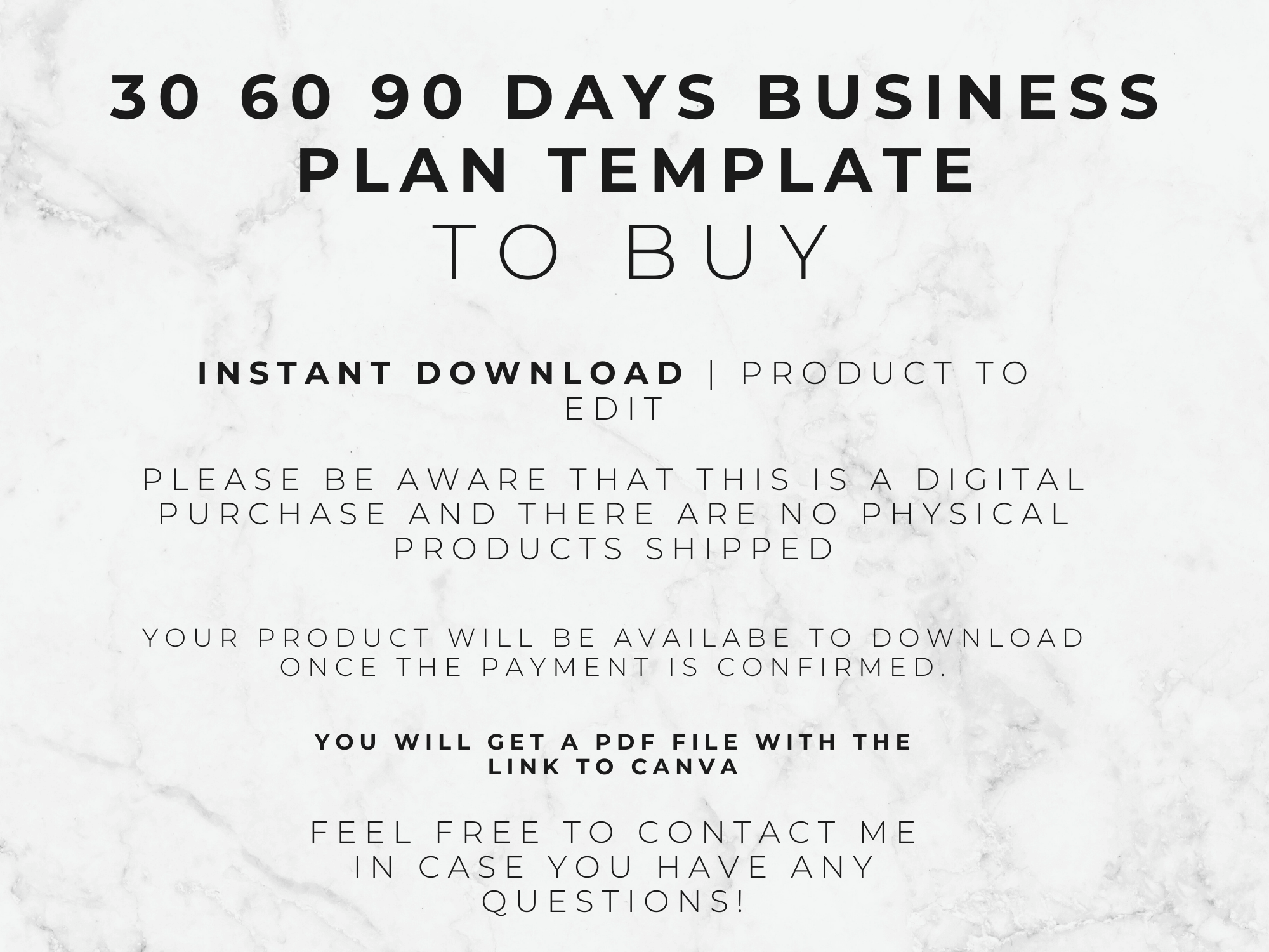 Text on a white background about a 30-90-day business plan template for purchase.