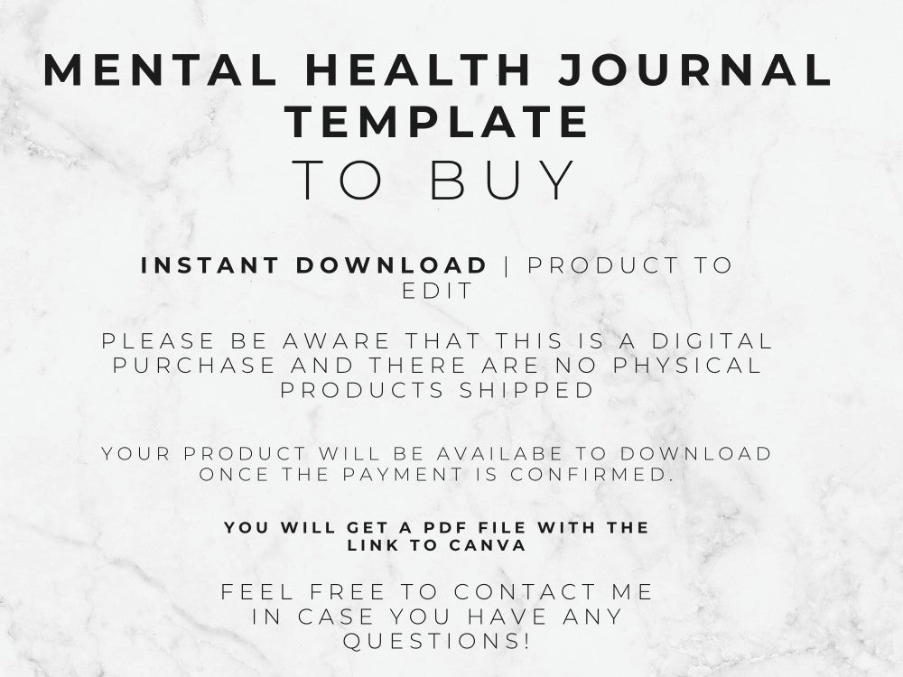 Mental health journal template purchase information on a marble background