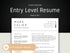 Entry level resume template with contact information and ATS friendly features on a dark background