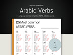 Sheet of Arabic verbs with text and numbers on a dark background