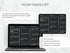 Task management system interface on a laptop and tablet with text overlay.