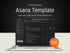 Laptop displaying an Asana template with a 'Shop Now!' button on a dark background
