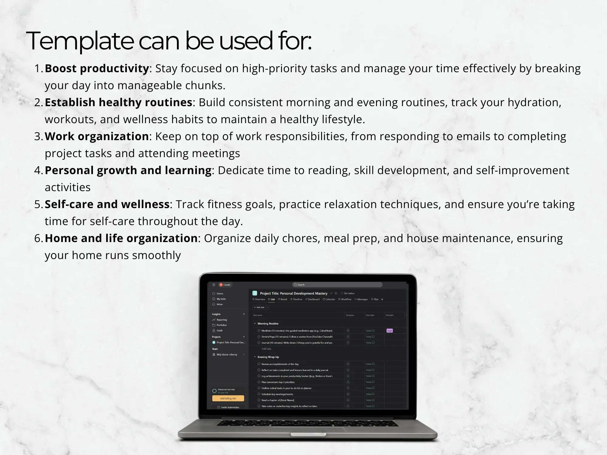 Laptop with productivity app on screen on a white background