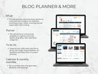 Laptops displaying a blog planner and to-do list on a light gray background