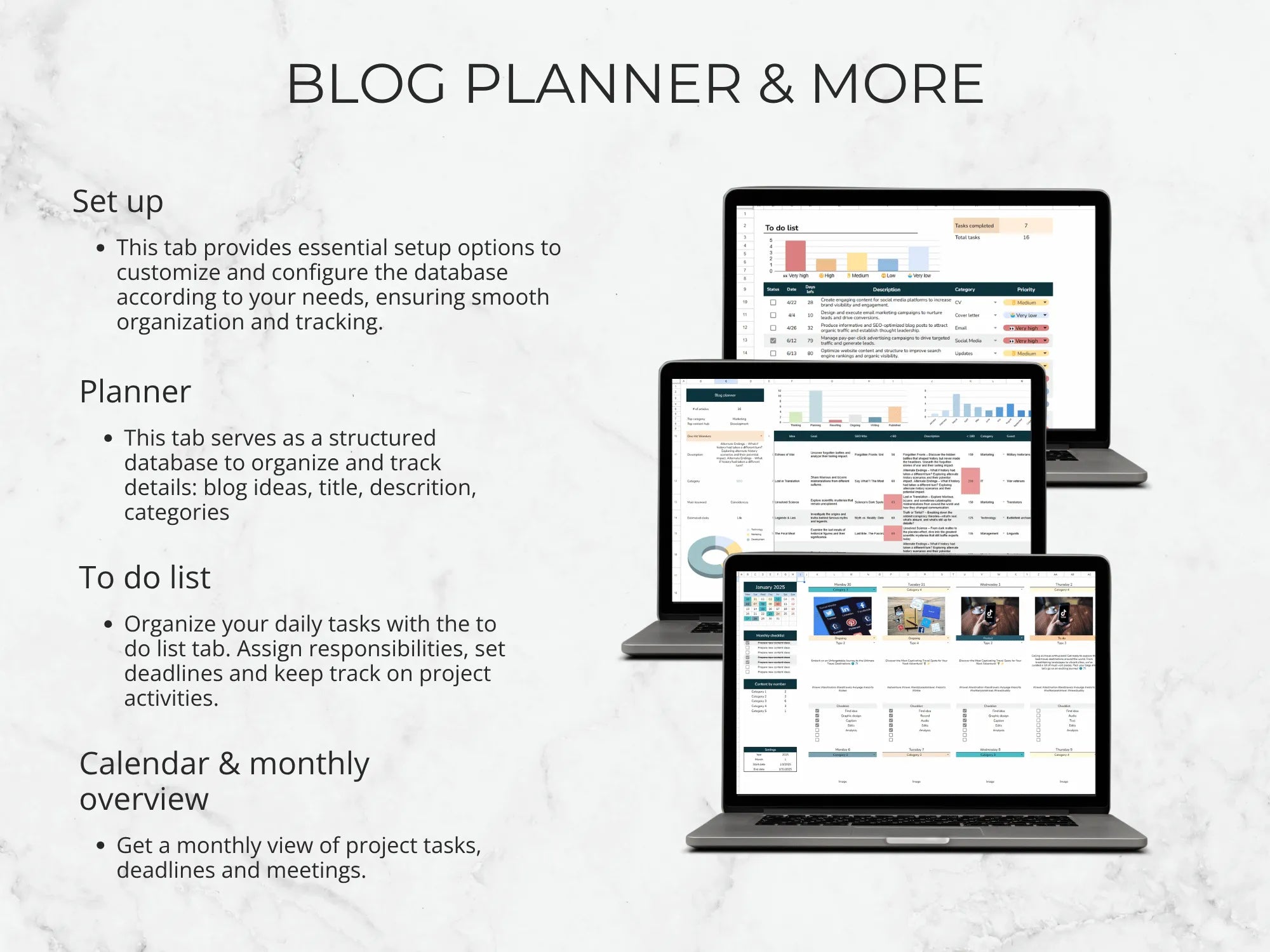 Laptops displaying a blog planner and to-do list on a light gray background