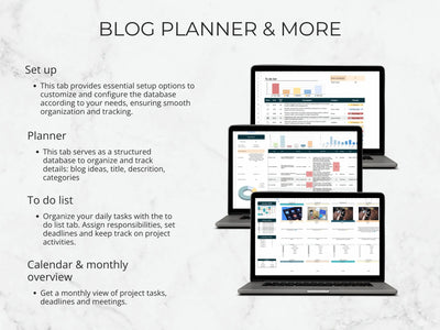Laptops displaying a blog planner and to-do list on a light gray background