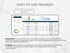 Dashboard with graphs and tables on a white background, labeled 'Easy to Use Tracker'.