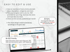 Laptop displaying a software interface with text on editing and using the software.