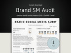 Brand Social Media Audit document with branding elements on a black and white background