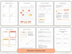 Set of business planning templates with various sections on a white background.