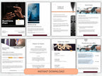 Eight sample pages including a Welcome message, Table of Contents, Team introduction, and Product offerings