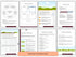 A collection of business planning pages including a priority matrix, financial forecasts, and a budget worksheet.