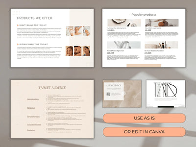 Set of design templates with text and product images on a gray background