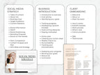 Outline of a social media strategy and business coaching plan on a white background