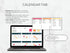Laptop displaying a calendar with color-coded events on a light gray background