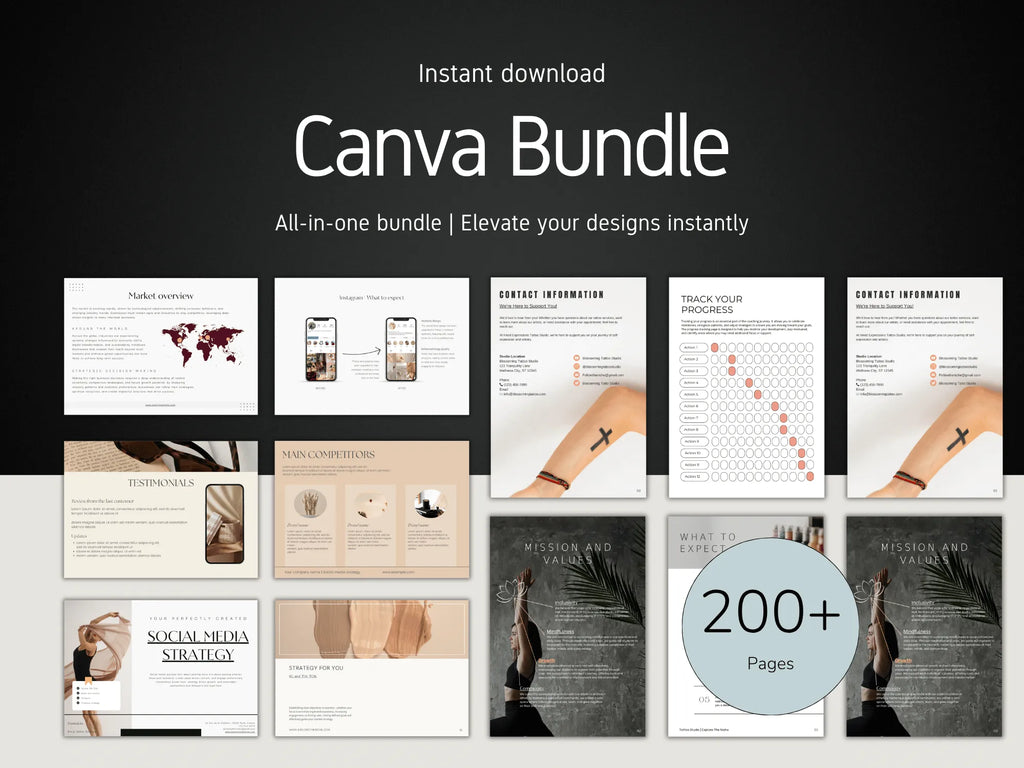 Canva Bundle with various design templates on a dark background